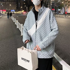 撞色立领拉链开衫针织外套男休闲长袖毛衣秋冬ins男装上衣薄外穿，男装针织衫/毛衣，星座1013