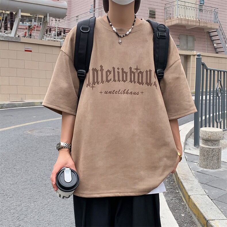 夏装新款透气鹿皮绒烧花短袖T恤A158-T95-P28控48,男装T恤,电商A158