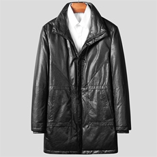 W21128海宁皮衣男头层牛皮白鸭绒羽绒服皮风衣冬保暖P760，男装皮衣，电商B360