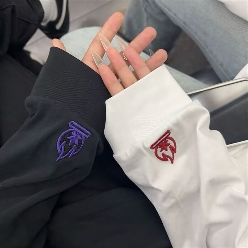 新款美式复古长袖t恤男女高街时尚潮流刺绣宽松百搭体恤,男装T恤,星座506A