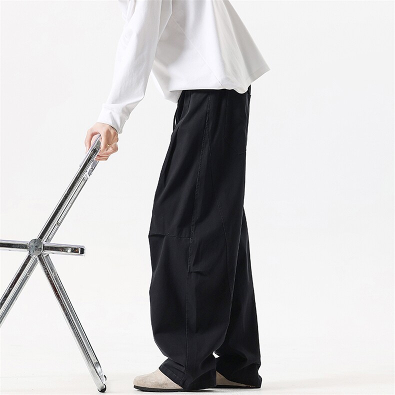 美式弯刀水洗工装设计感褶皱阔腿休闲拖地裤男长裤K5208-特P44，男装工装外套，电商A009A（原A058A）