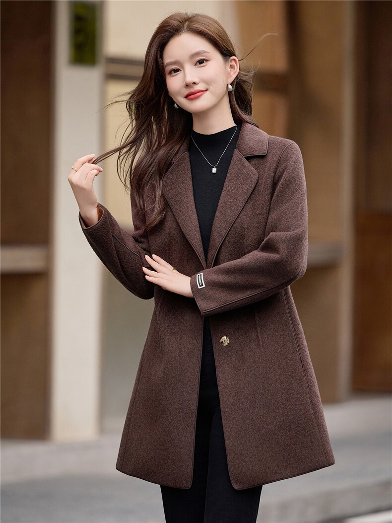 2025年新款高端手缝小个子羊绒大衣女韩版修身羊毛双面呢外套,女装毛呢外套,众宇琦