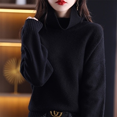 羊毛衫女100羊毛高领加厚秋冬新款宽松慵懒内搭打底衫纯色毛衣，女装羊毛衫，冀清阳荣