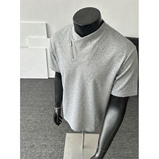 美式复古重磅短袖T恤男立领拉链宽松型休闲百搭上衣T3718-特价P26，男装T恤，电商A007