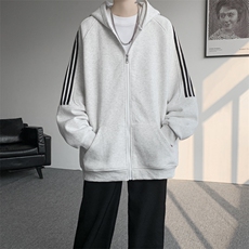8XL-M秋冬美式运动三条杠条纹开衫卫衣连帽特大码宽松JK5206/P65，男装卫衣，电商B238