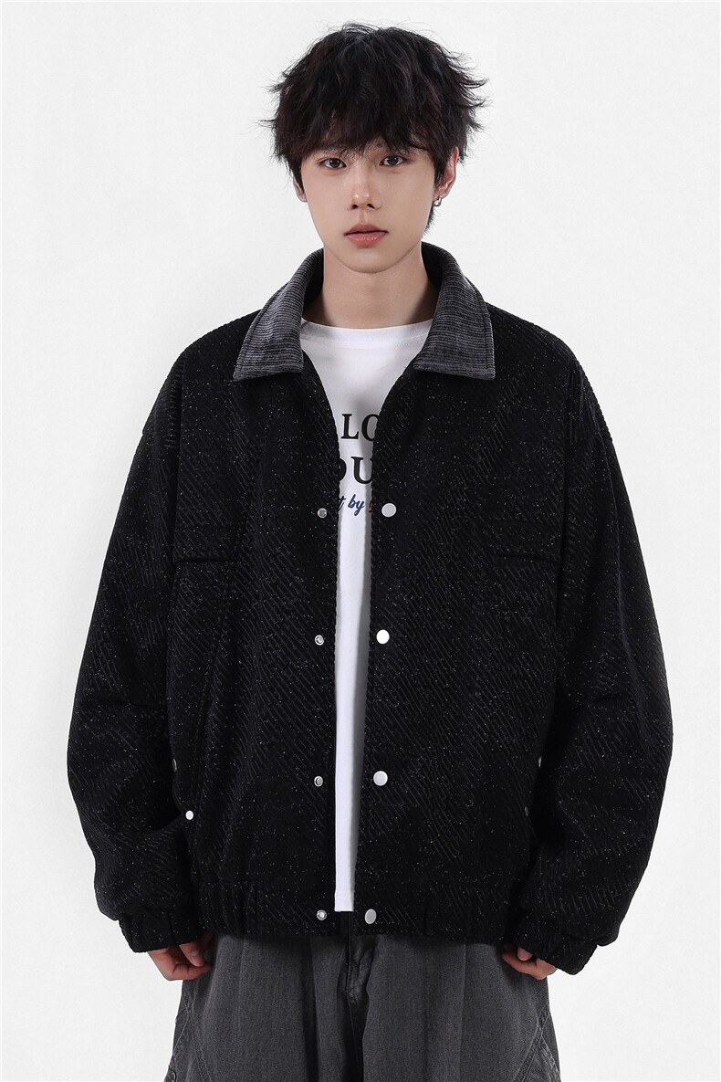 秋季工装夹克休闲潮牌银丝斜纹雪尼尔翻领休闲外套A436-6109-P75,男装夹克,电商A436