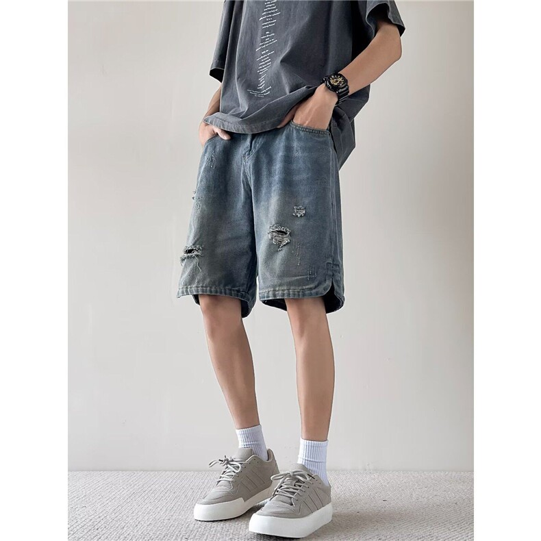破洞牛仔短裤男士韩版潮流高街帅气2025夏季ins五分裤RK2842-P41,男装牛仔裤,星座412-2