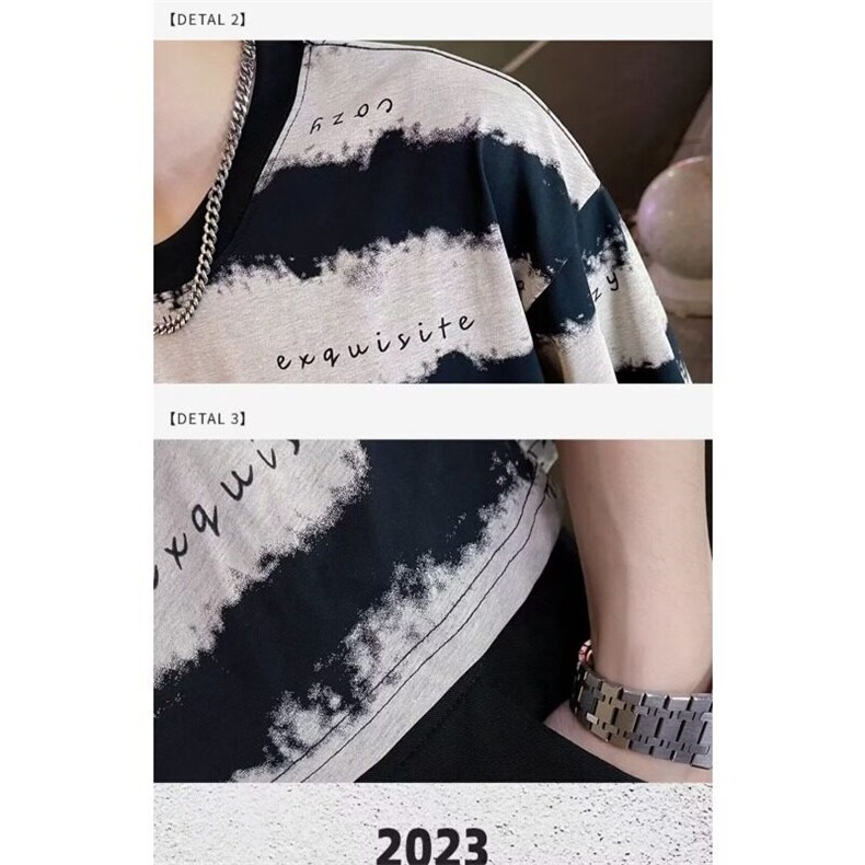 2025夏季新品潮牌男士休闲大条纹短袖T恤常规夏季设计新款青少年,男装T恤,星座506A