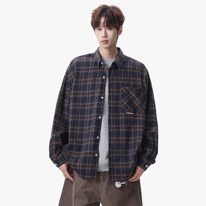 衬衫男秋季新款港风宽松大码磨毛长袖衬衣CS37-P38，男装衬衫，星座214-3