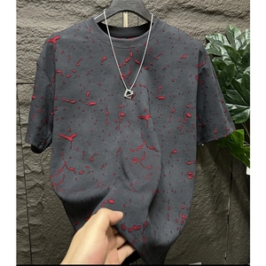 美式高街潮牌破洞短袖烧花水洗做旧T恤T2609-P50图片