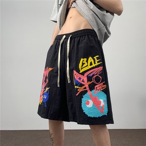 欧美涂鸦运动短裤男夏季潮牌oversize高街美式vibe多巴胺穿搭中裤图片
