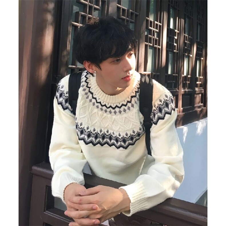 MM312-P60美式复古费尔岛学院慵懒风提花毛衣,男装针织衫/毛衣,星座617A-2