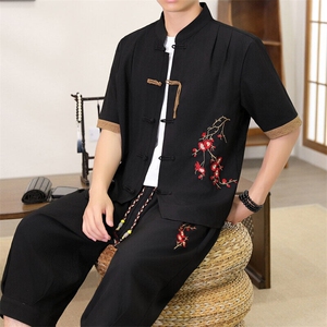 版权注册 仿款必究新款风男装夏季开衫套装男汉服两件套图片