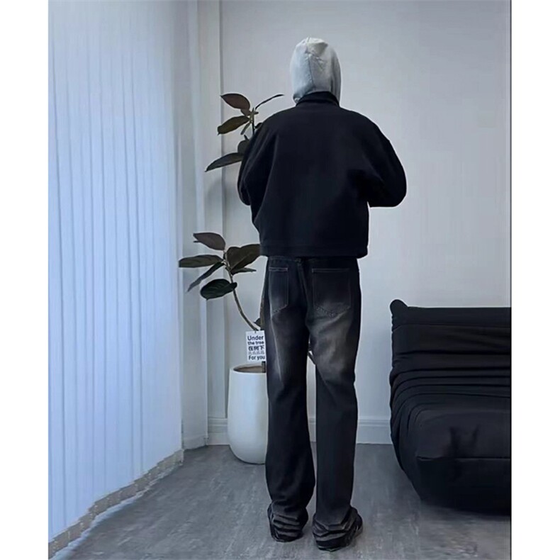 美式ins高街cleanfit重工艺水洗暗黑微喇牛仔裤货号K2401P60,男装牛仔裤,电商A063