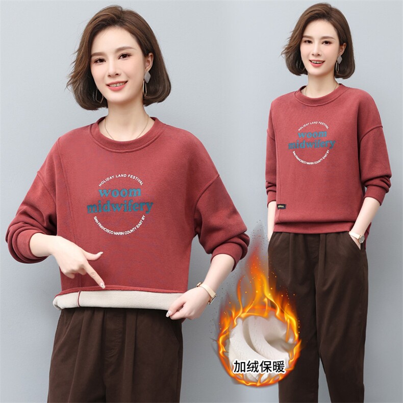 2022年秋季新款加绒加厚卫衣女套头圆领韩版宽松显瘦打底衫女棉,女装卫衣/绒衫,简韵佳