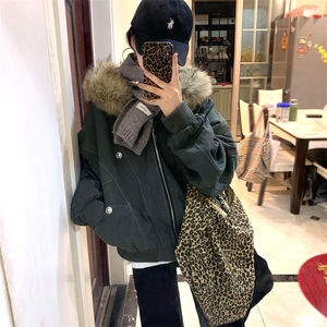 现货重磅boxy短款棉衣座山雕大毛毛领男女棉服水洗工装厚外套图片