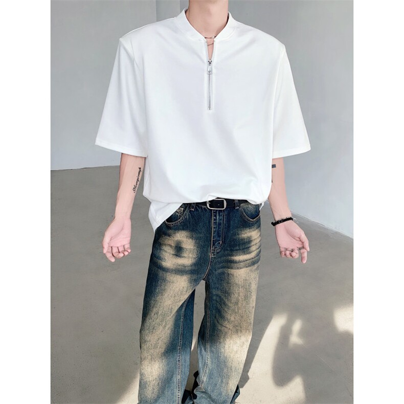 24夏季简约男士老钱风立领polo短袖衫DX149-P55,男装Polo衫,电商B288