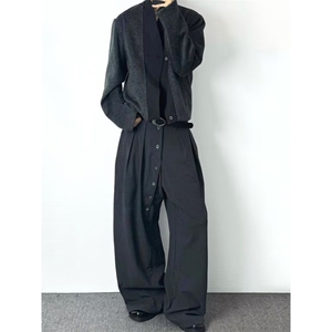 老钱风双扣开衫混纺毛边短款西服毛呢外套复古雅痞呢子西装潮图片