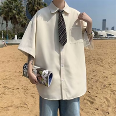 夏季新款衬衫潮流男高级感百搭简约休闲衬衣送领带CS071-P32，男装衬衫，星座308B-1
