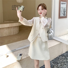 现货-2025年秋季新款气质时尚显瘦马甲衬衣三件套，女装套装/套裙，1D102-1