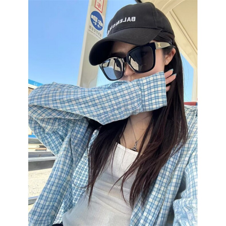 TC656-p45美式复古蓝色格子衬衫外套女装夏季新款外搭，女装衬衫，星座617A-2