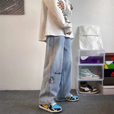 束脚牛仔裤男春秋新款潮牌ins宽松百搭阔腿裤K8009P40，男装休闲裤，星座1116-2