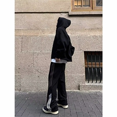 直筒休闲裤子男生宽松潮侧边三条杠条纹运动裤LC2877-P36加绒45，女装休闲裤，星座1008