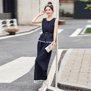 蕾丝花边拼接波点套装裤女2025夏季新款无袖马甲背心阔腿裤两件套图片