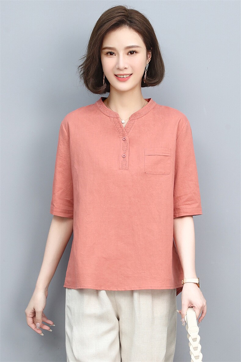 棉麻女2025夏季新款中年妈妈时尚大码休闲洋气减龄亚麻,女装T恤,忆绮罗