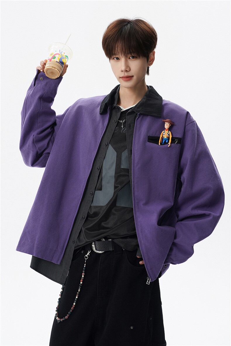 撞色水洗做旧帆布短款夹克男款vintage美式复古工装休闲外套JK003,男装夹克,电商B312