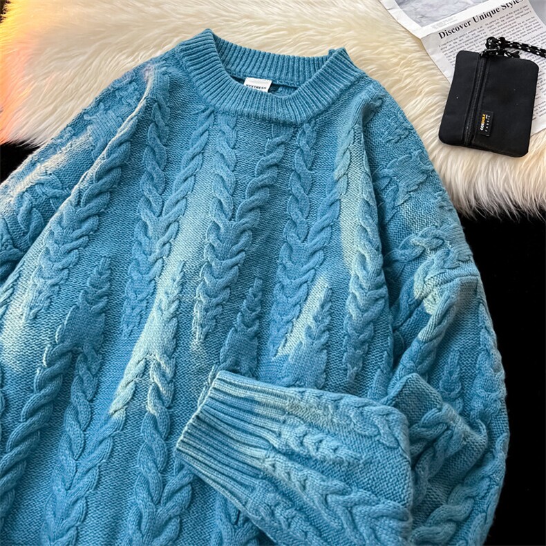 8XL-M麻花毛衣男宽松大码慵懒风情侣学生针织衫线衣外套MY1512P65图片
