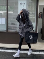 短款菱形格狐狸毛羽绒服 Size：F，女装羽绒服，里奈(1F)