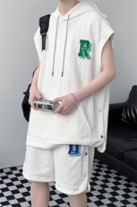 夏上新简约无袖T恤套装潮牌提花背心短裤两件套8028-P90控价118，男装背心/马甲，电商A441-1