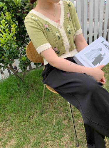 针织短袖够花，女装，优衣尚