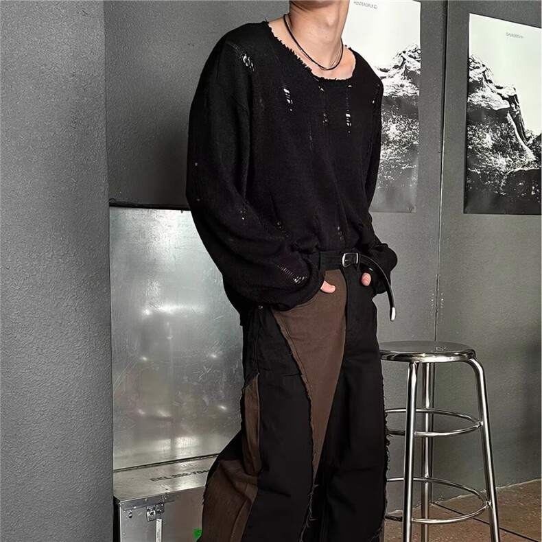 破洞上衣针织衫男女小众毛衣秋款镂空罩衫外套M0105P38,男装针织衫/毛衣,星座1013-1