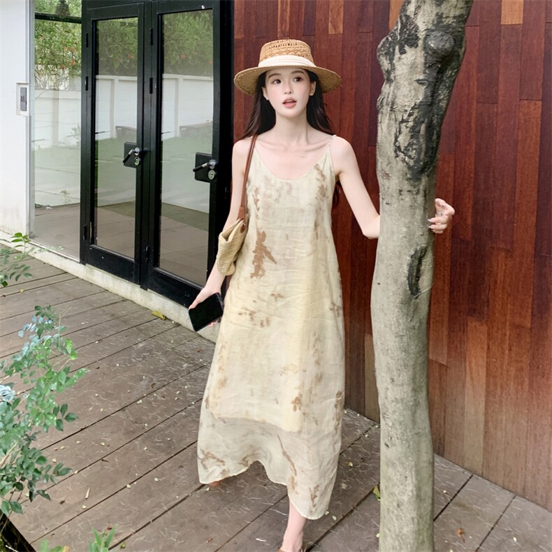 现货主推亚麻波西米亚风沙滩吊带连衣裙p135-k185,女装套装/套裙,丝露怡语