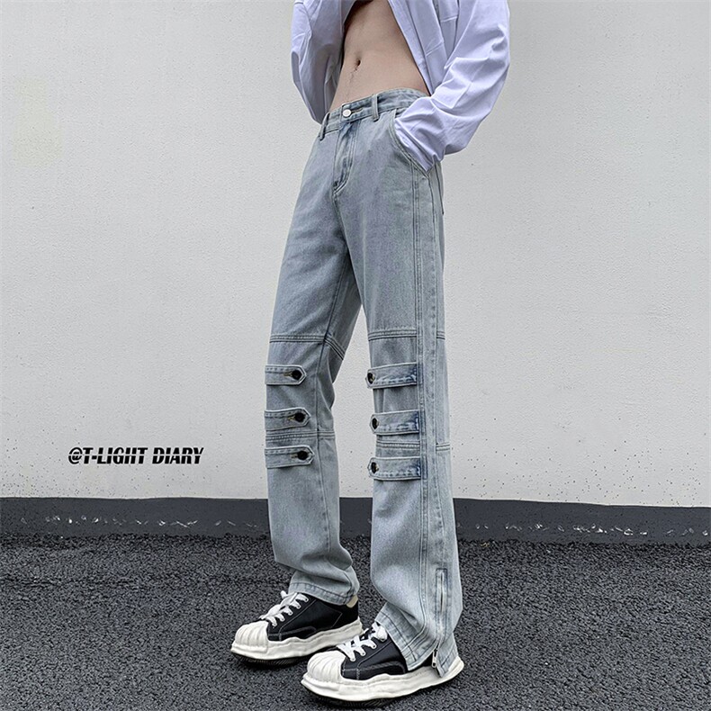 B221美式ins高街小众个性款拉链牛仔裤LK23018-P65控88,男装牛仔裤,电商B221