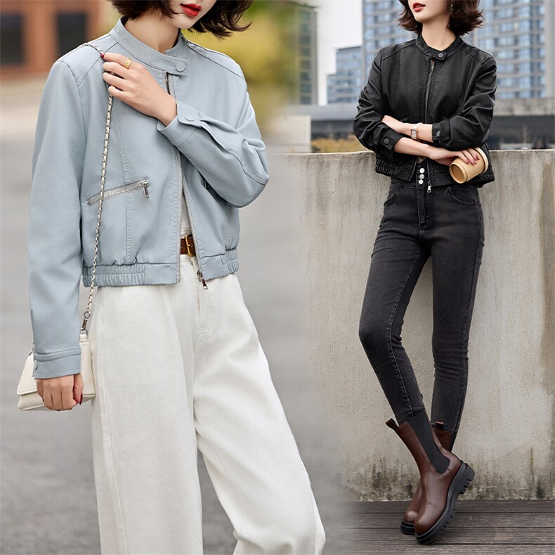 现货【大BAO款主推引流款】2025春款海宁休闲宽松洋气皮夹克女，女装皮衣，江南女神