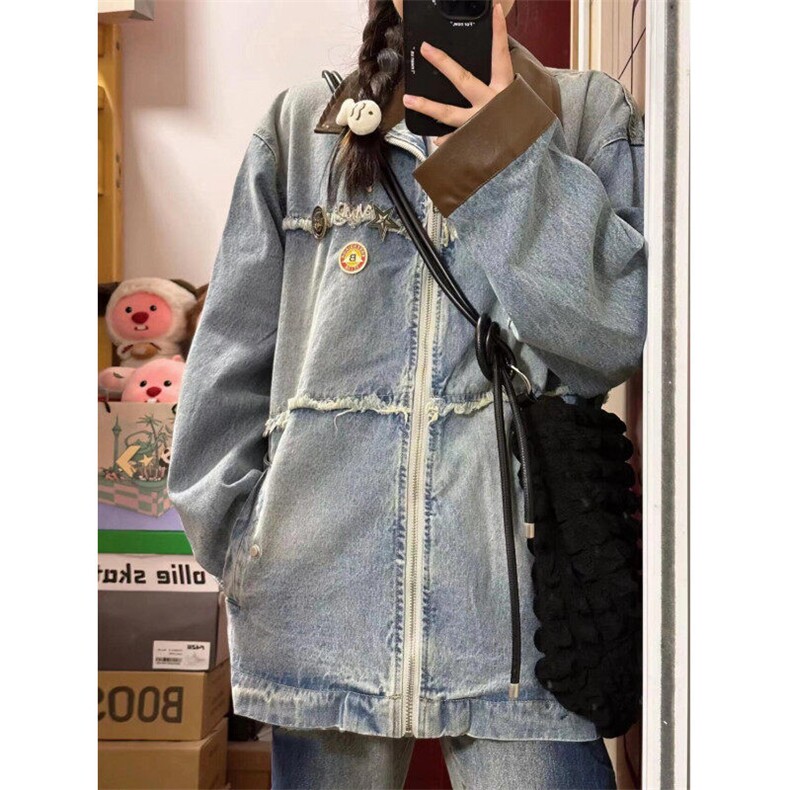 【有货】8086CC-特P79浅蓝色毛边牛仔外套男女款设计感翻领夹克，男装工装外套，星座1007（原301D）