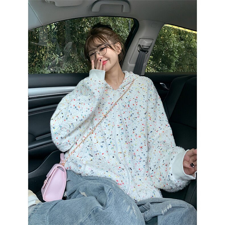 新款外套韩版oversize针织秋装男女同款连帽开衫卫衣HY629P75,女装短外套,电商A102B