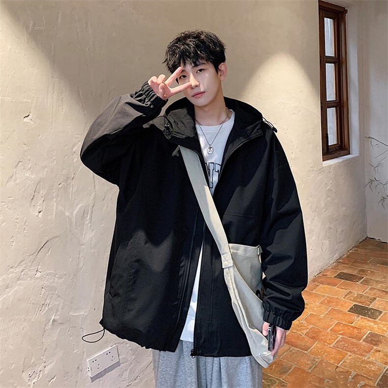 港风冲锋衣夹克男宽松落肩宽松纯色连帽外套JK728-P78，男装夹克，星座1204-3