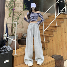 AK2359-P35气质百搭抽绳运动休闲裤新款直筒高腰显瘦阔腿裤子长裤，女装休闲裤，星座617A-2