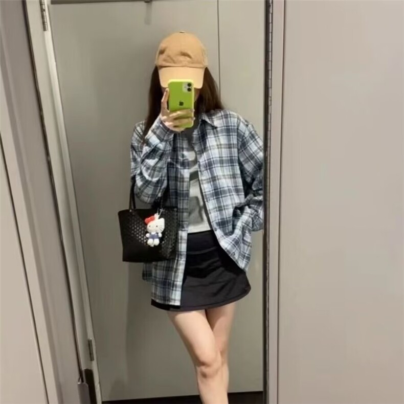 2025早秋新款小清新纯棉格子衬衫女韩版长袖宽松学生上衣春秋外套,男装衬衫,星座506A
