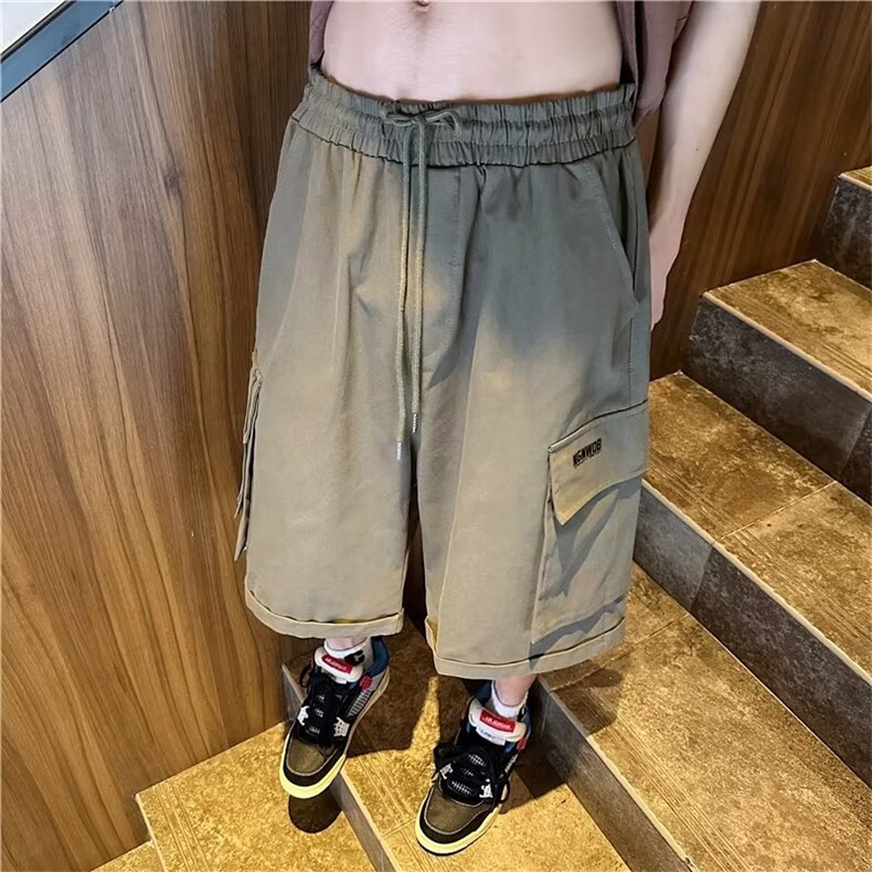 工装短裤男士夏季薄款潮流卡其色五分中裤宽松直筒裤子外穿运动裤,男装休闲裤,四季星座218-1