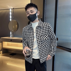 1506-1/JK311/P63男士千鸟格外套春秋小香风潮流格子春秋夹克图片