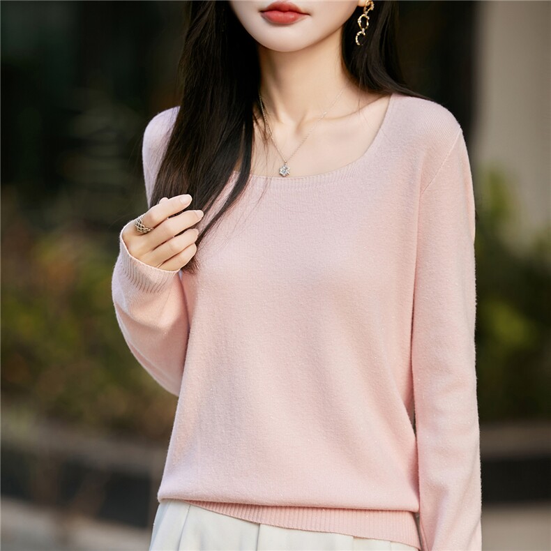 优雅格调~U型领打底衫女秋冬修身内搭毛衣2025年新款洋气针织衫,女装羊毛衫,圣丽羊绒
