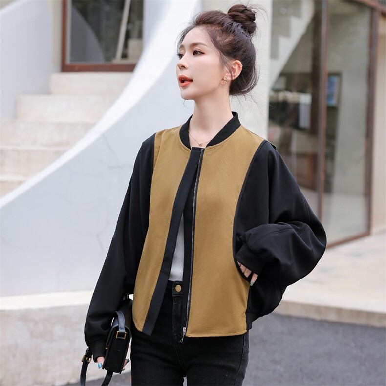 拼接撞色棒球服外套女秋季新款2022百搭休闲拉链开衫夹克短上衣潮,女装短外套,辉之琳