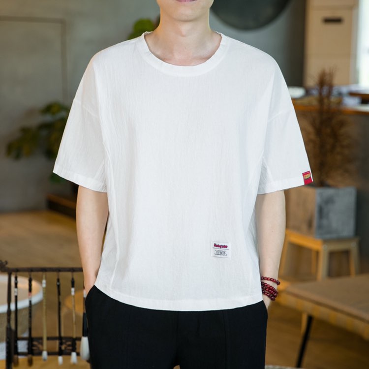 夏季新款风咖啡厅潮流休闲纯色亚麻短袖T恤丫M08一P25,男装T恤,星座1109-2