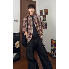 现货扎染格子短袖衬衫男夏季新款2026美式复古休闲衬衣-A2012TP45，男装T恤，电商B241
