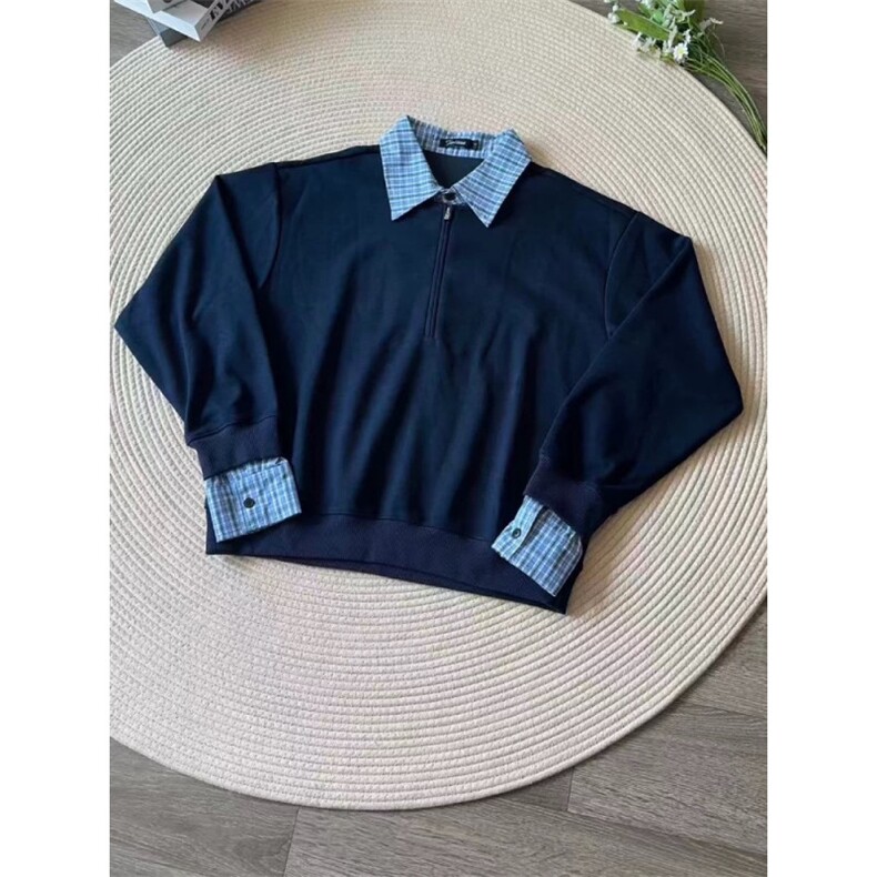 MM346-P60美式复古潮牌港风拼色长袖Polo领宽松卫衣,男装卫衣,星座617A-2